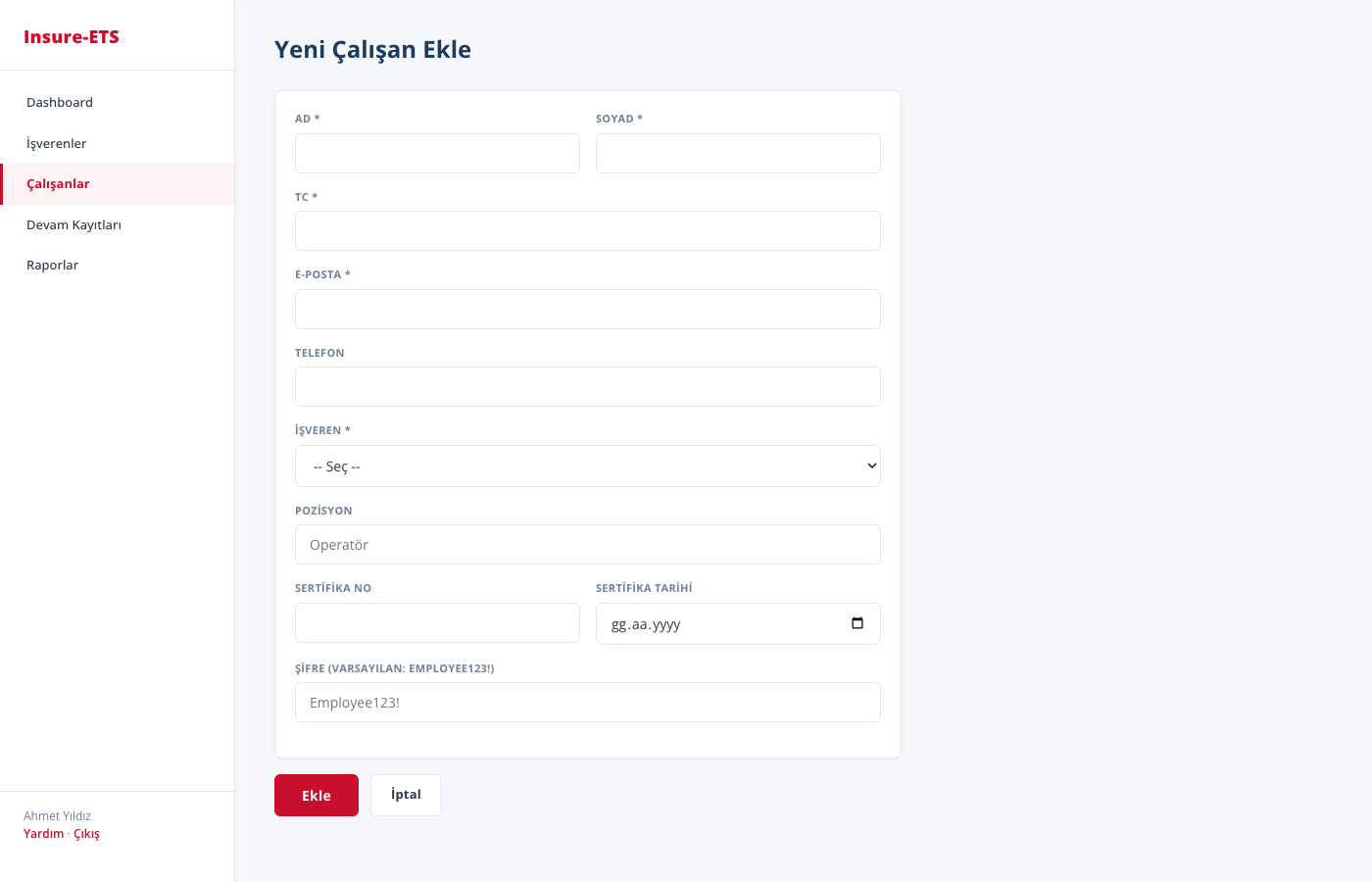 Yeni Çalışan Formu