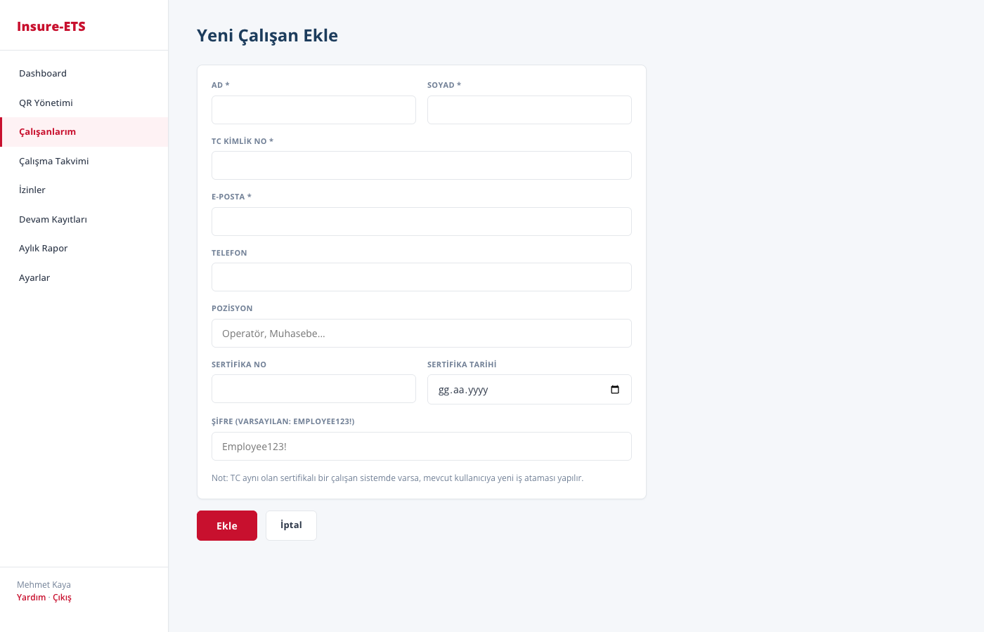 Yeni Çalışan Formu