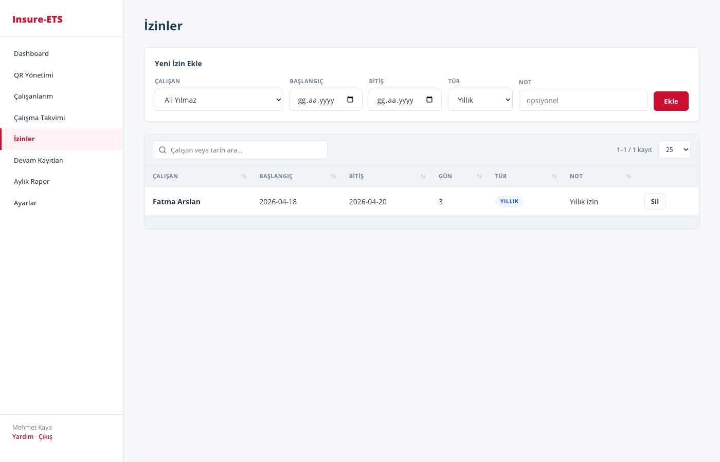 İşveren İzin Ekranı